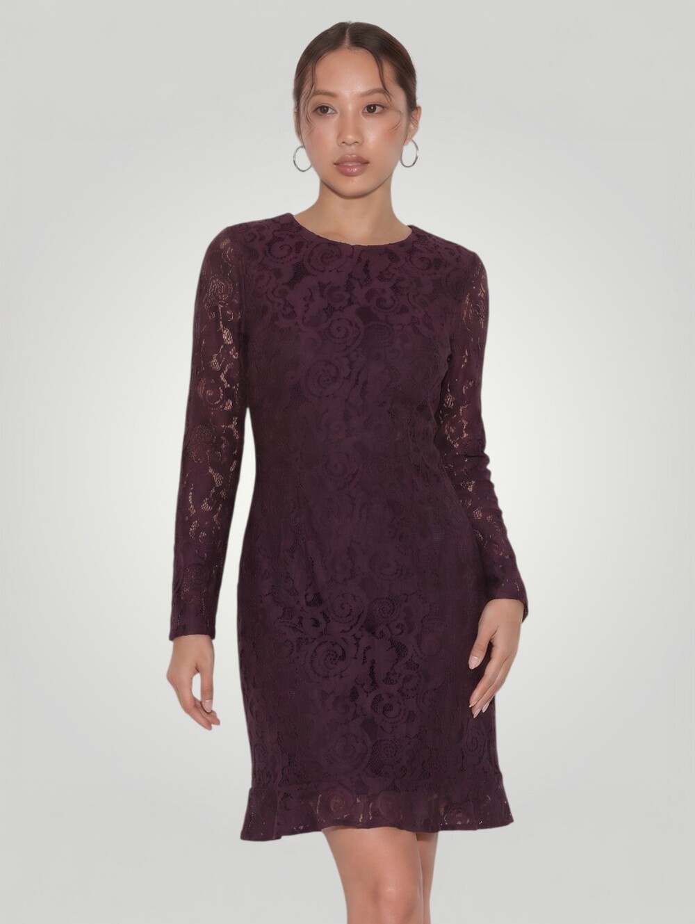 Lauren Ralph Lauren Plum Lace Dress 2 Long Sleeve Wedding Guest Old Money Cockta
